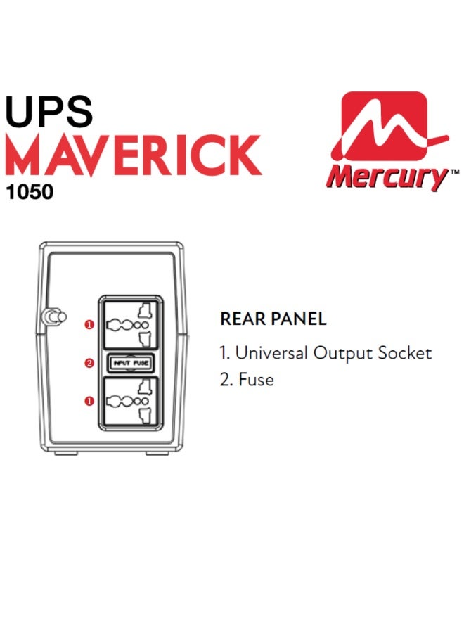 Mercury Maverick 1050VA/630W UPS, Offline Power Supply, 2 Universal Sockets, 9Ah Battery - Image 3
